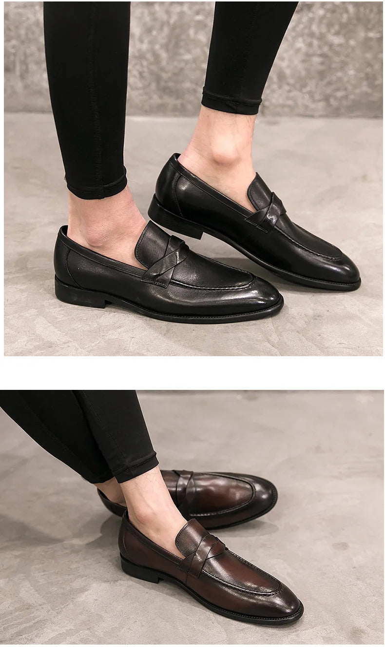 Formal Shoes Men Leather Office Shoes Men Classic Brown Dress Loafers Black Men Elegant Shoes Luxury Chaussure Homme