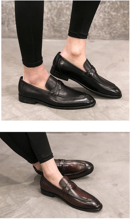 Formal Shoes Men Leather Office Shoes Men Classic Brown Dress Loafers Black Men Elegant Shoes Luxury Chaussure Homme