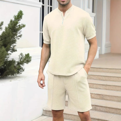 Set Premium Spot European and American summer new solid color shorts suit men - Ellianto fashion Men's
