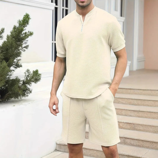 Set Premium Spot European and American summer new solid color shorts suit men - Ellianto fashion Men's