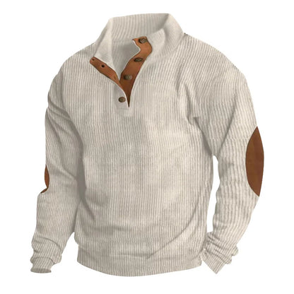 Spring-Autumn Stand-Collar Sweatshirt – Comfortable Patchwork Corduroy and Effortless Casual Style for the Modern Gentleman