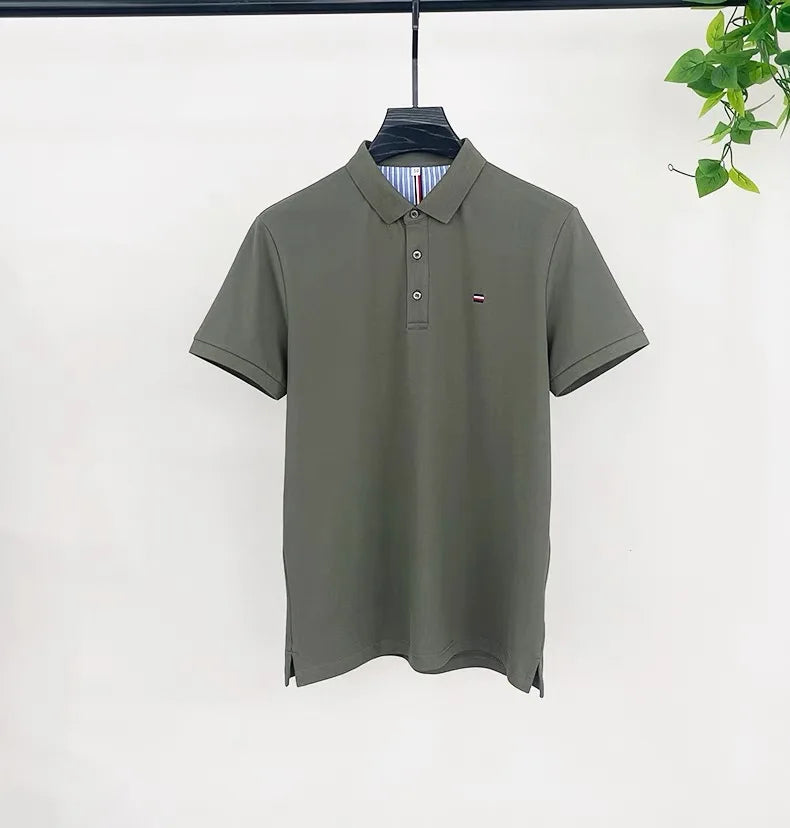 High end summer ice silk breathable short sleeve POLO shirt men's fashion brand classic embroidery business casual Paul T-shirt - Ellianto fashion Men's