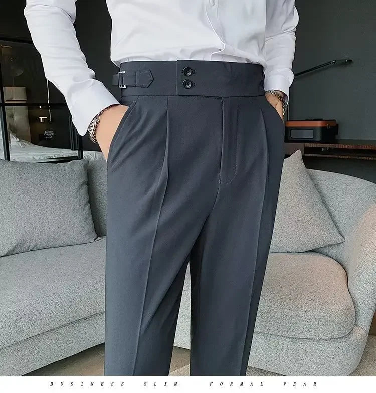 AutumnCasualTrousersMenStraight-LegNarrow-FitHigh-WaistedSlimsBritishStyleSuit Pants BusinessAttire - Ellianto fashion Men's