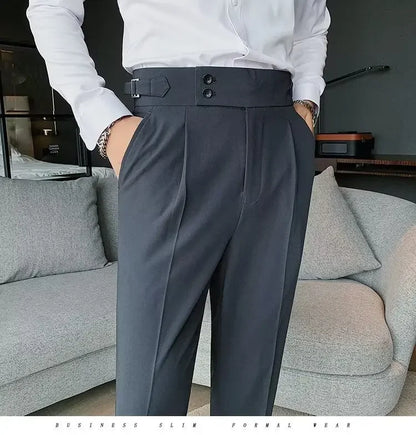 AutumnCasualTrousersMenStraight-LegNarrow-FitHigh-WaistedSlimsBritishStyleSuit Pants BusinessAttire - Ellianto fashion Men's