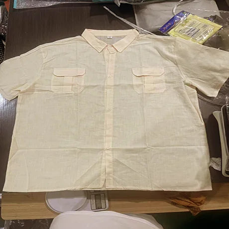 Shirts for Men Handmade Shirt Man Double Pocket Shirt Short Sleeve Men Shirt Linen Shirts for Men Men Cotton Shirt Short Sleeve - Ellianto fashion Men's