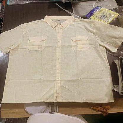 Shirts for Men Handmade Shirt Man Double Pocket Shirt Short Sleeve Men Shirt Linen Shirts for Men Men Cotton Shirt Short Sleeve - Ellianto fashion Men's