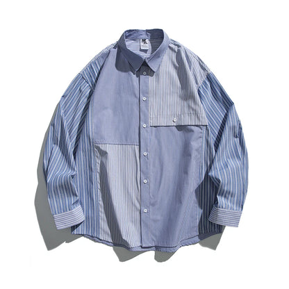 2025 Spring New Multi Stripe Loose Shirt Men Casual Long Sleeve Student Fashion Cityboy Japan Korean Streetwear Shirts - Ellianto fashion Men's