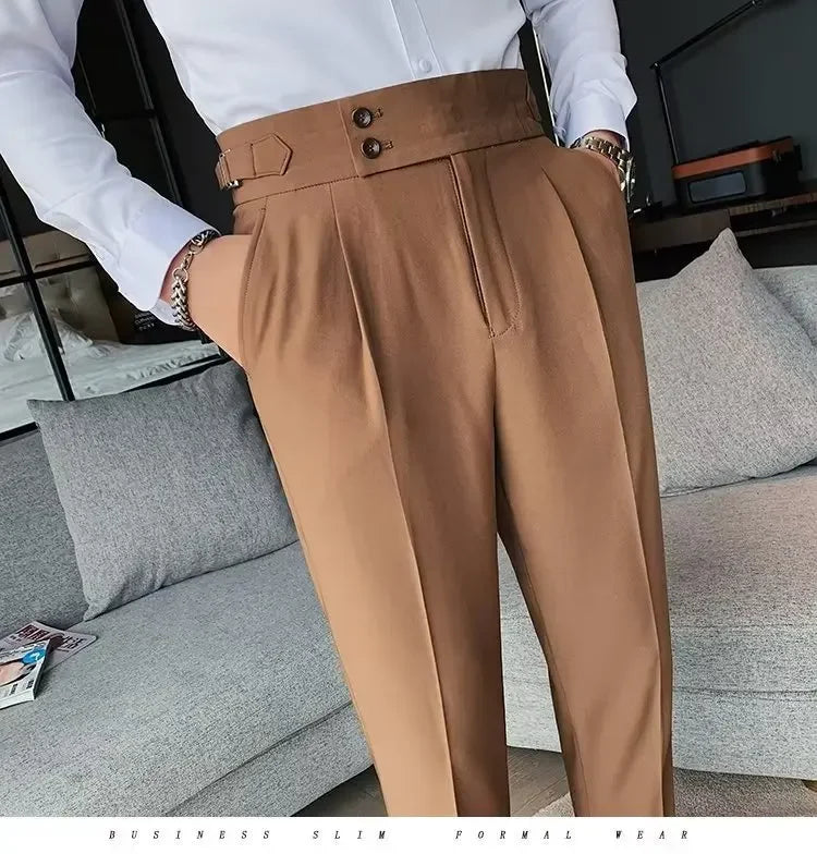 AutumnCasualTrousersMenStraight-LegNarrow-FitHigh-WaistedSlimsBritishStyleSuit Pants BusinessAttire - Ellianto fashion Men's