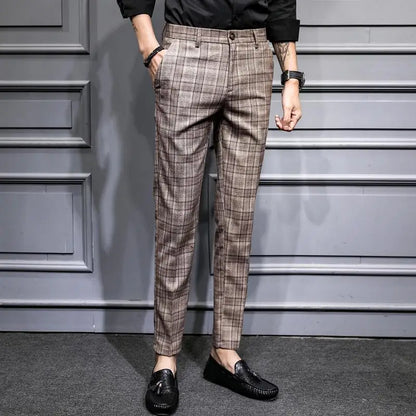 Slim Fit Plaid Suit Trousers for Men Summer 2025 Korean Reviews Many Clothing High Quality Designer Elegant New Man Suits Pants - Ellianto fashion Men's