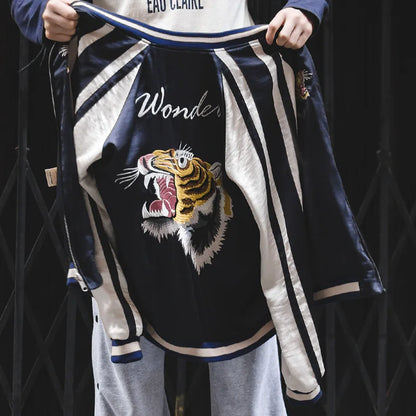 Maden Retro Reversible Yokosuka Jacket Tiger Embroidered Iron-Free Drape Jacket Men's Spring and Fall Trendy Patchwork Outwear