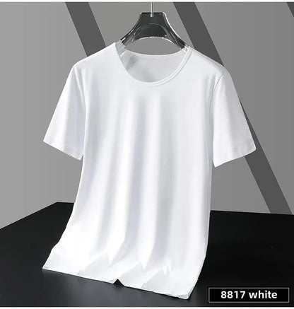 Summer Modal Ice Silk Thin Short Sleeve Men's T-shirt Pure Color Half Sleeve Base Shirt Hot Sale Of The Season Body Fit Tee Crew - Ellianto fashion Men's