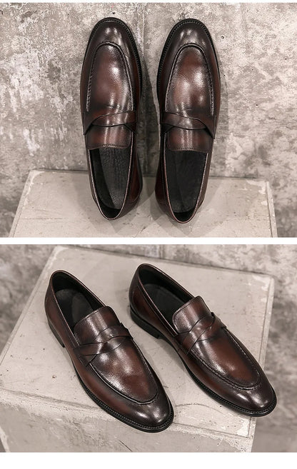 Formal Shoes Men Leather Office Shoes Men Classic Brown Dress Loafers Black Men Elegant Shoes Luxury Chaussure Homme