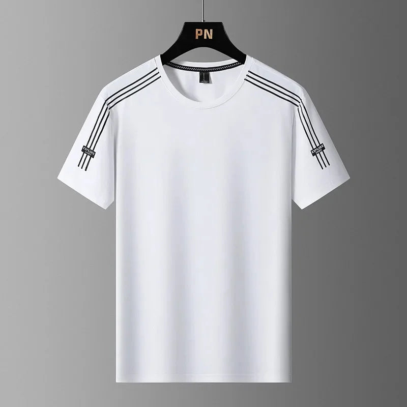 Summer Printed Ice Silk Men's T-shirt Sport Casual Running Fitness Breathable Short Sleeve Large Size Quick Dry Top - Ellianto fashion Men's