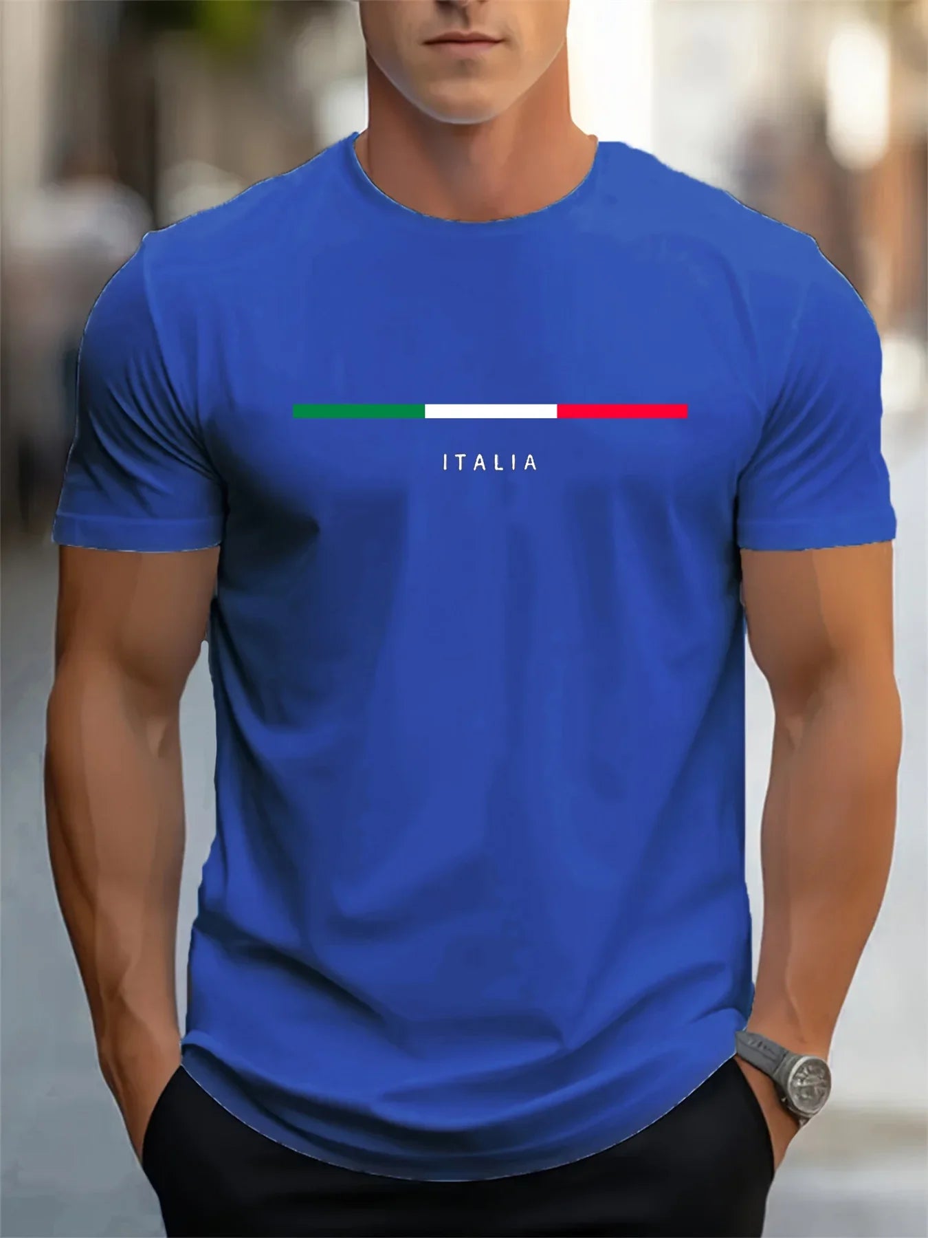 Men's summer 100 cotton fashionable casual loose plus size ITALIA pattern printed sports round neck short sleeved T-shirt top - Ellianto fashion Men's