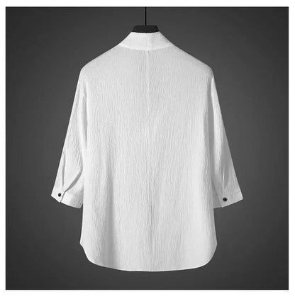 Ice Silk Loose Fit Short Sleeve Men's T-Shirt Set Chinese Style Summer Lightweight Big Size Tang Suit Two Piece Set - Ellianto fashion Men's