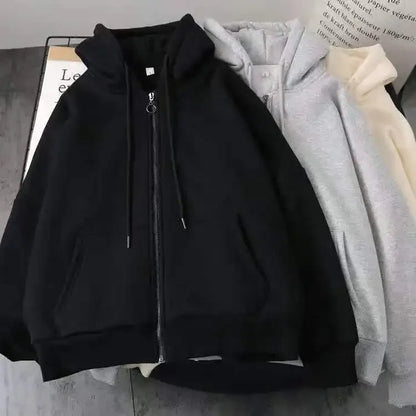 American Y2K New Fashion Trend Fleece Padded Zipper Hoodie Women Street Hip Hop Joker Loose Sweatshirt Couple Casual Punk Hoodie