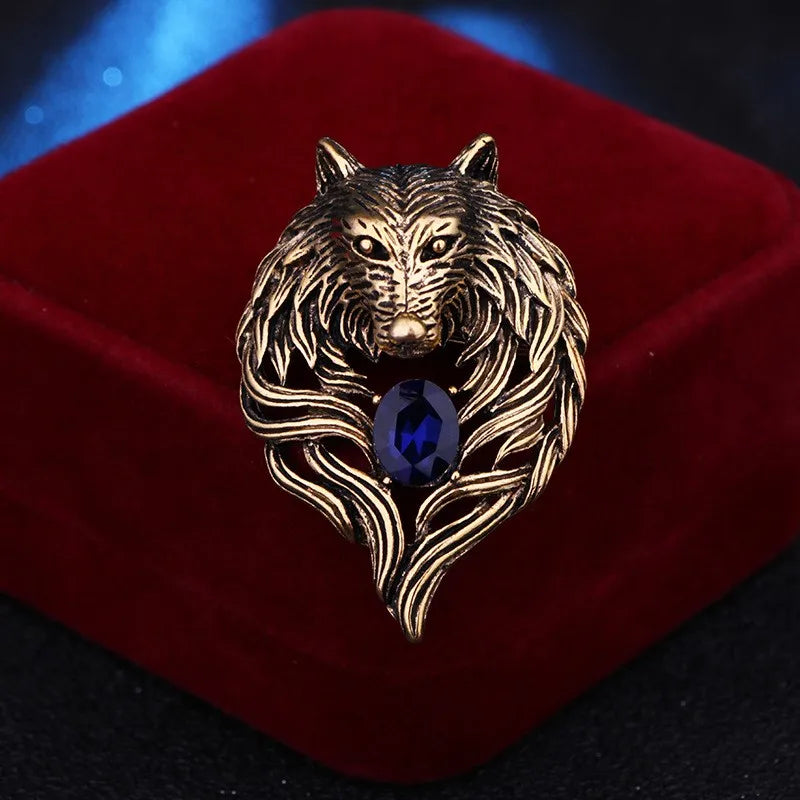 Wolf Brooche Rhinestone Collar Pins Badge Brooches Fashion Suit Shirt Clothing Jewelry for Men Accessories New Vintage Animal
