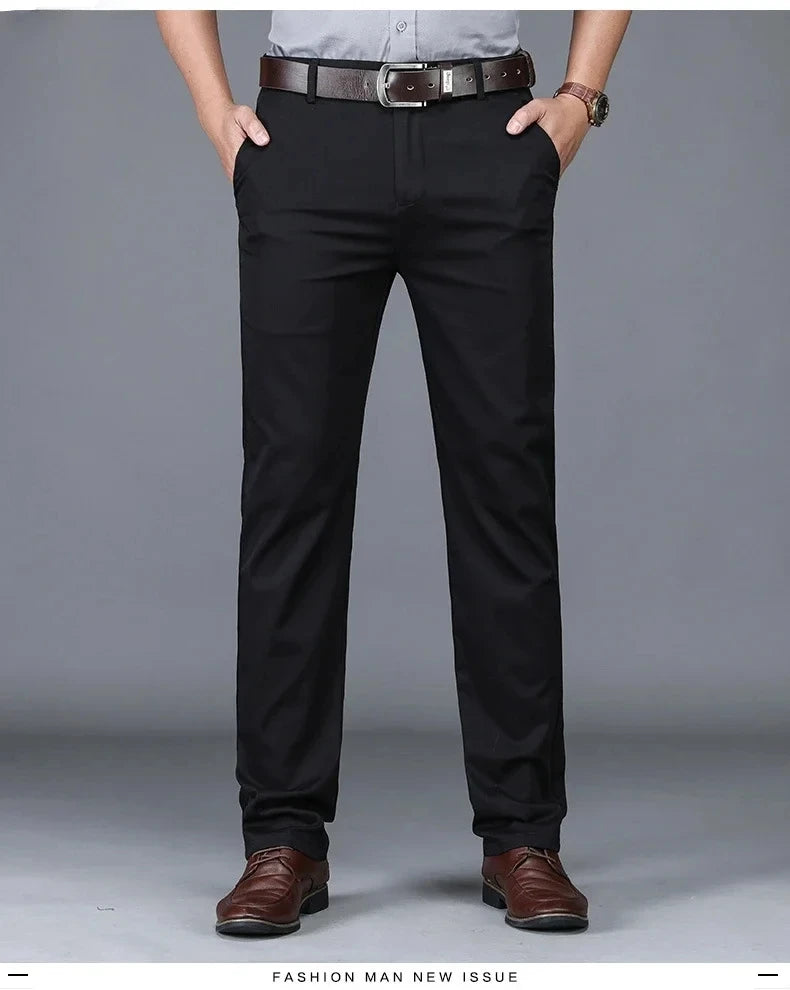 Classic Casual Pants Mens Clothing Straight Business Green Black Khaki Trousers Comfortable Male Brand Clothing 2025 - Ellianto fashion Men's
