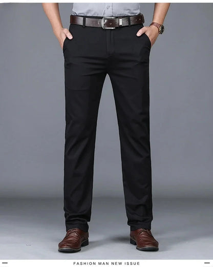 Classic Casual Pants Mens Clothing Straight Business Green Black Khaki Trousers Comfortable Male Brand Clothing 2025 - Ellianto fashion Men's
