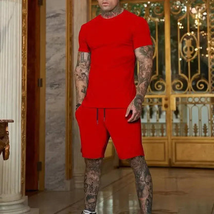 2025 summer new men's breathable sportswear short sleeved t-shirt and shorts set popular quick drying clothing - Ellianto fashion Men's