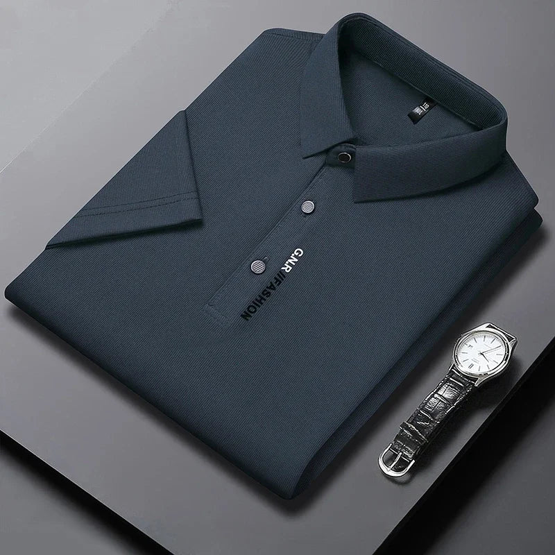 Men's Short Sleeve Solid Color Polo Shirt Breathable Comfortable Elastic Top New Arrivals Casual Business Style - Ellianto fashion Men's
