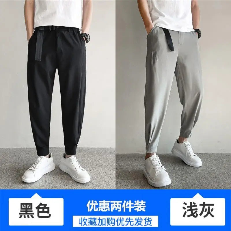 Stylish Barber Men's Wear Casual Cropped Pants Bunched Feet Pants Social Spirit Small Group Trousers Loose Fit Other Material - Ellianto fashion Men's