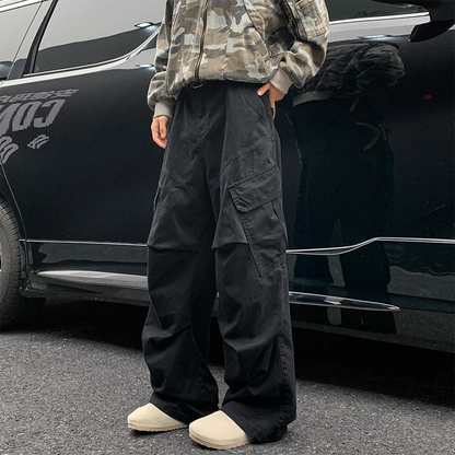 Men’s Spring Cargo Pants – Loose Straight Wide-Leg Trousers with Big Pockets for Japanese Y2K, Harajuku, and Hip-Hop Streetwear Style