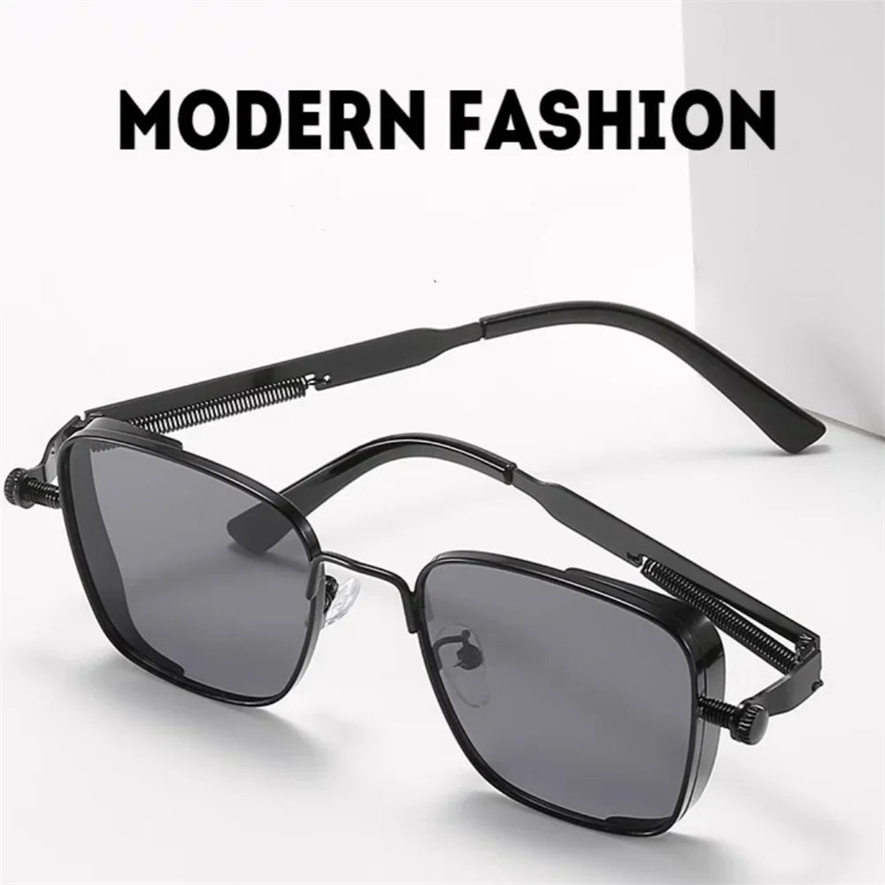 Men Driving Sunglasses Vintage Steampunk Square Sunglasses Metal Frame with Spring Hinges Women Eyepiece Trendy Driver Glasses - Ellianto fashion Men's