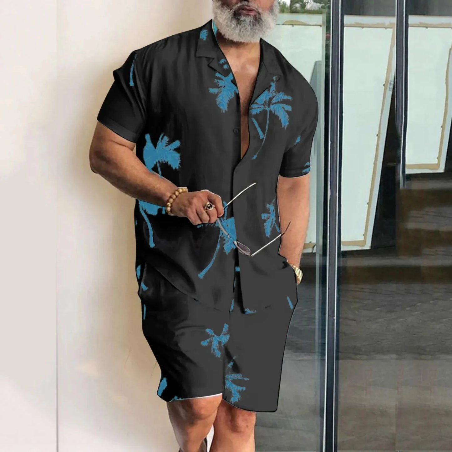 Set Plate-size streetwear, Hawaiian men's Vacation suits, Printed 3D Casual short-sleeved shirts, Beach Shorts - Ellianto fashion Men's