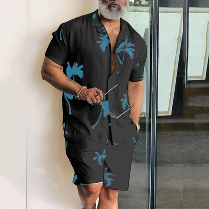 Set Plate-size streetwear, Hawaiian men's Vacation suits, Printed 3D Casual short-sleeved shirts, Beach Shorts - Ellianto fashion Men's