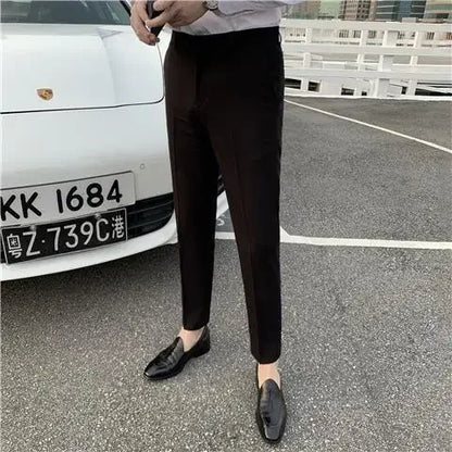 2025 Tressed Male Suit Trousers White Slim Fit Men's Summer Pants Straight 2024 Luxury Formal Work Wear New In Fabric Elegant Luxury - Ellianto fashion Men's