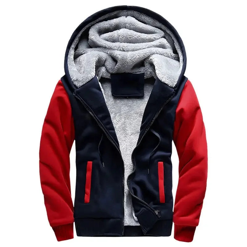 Men’s Hooded Fleece-Lined Baseball Jacket – Warm, Thickened Sweatshirt with Sporty Korean Style for Autumn-Winter Comfort