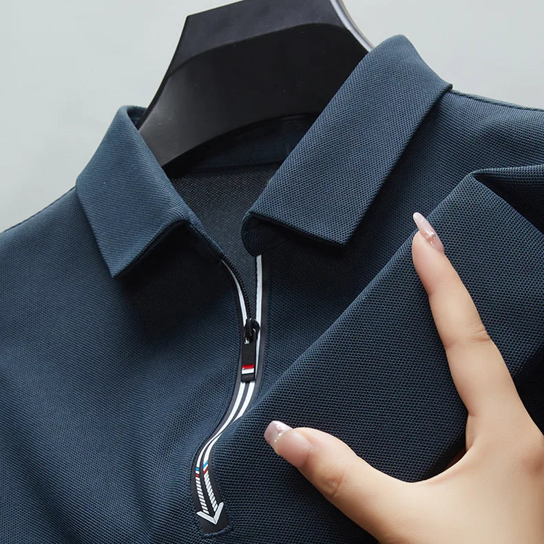 Men's high quality summer new lapel men's short sleeve polo shirt fringe ventilate business casual men's polo shirt M-4XL GP237 - Ellianto fashion Men's