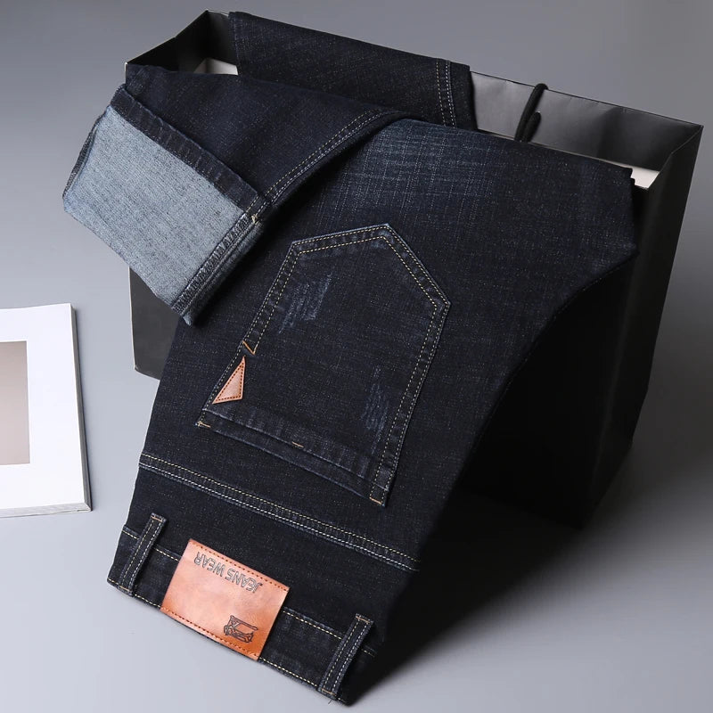 Man Stretch Straight Fit Jeans Man Soft Black Men's Jeans Pants Masculino Denim Overalls Trousers - Ellianto fashion Men's