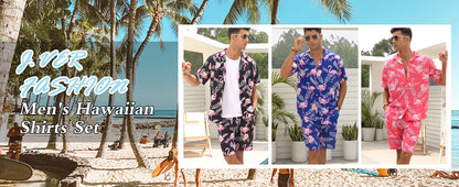 Hawaii Shirt Set Mens Yellow Duck Print Fashion Pattern Summer Fashion Casual Daily Large Button Down Shirt Shorts Two Piece Set - Ellianto fashion Men's