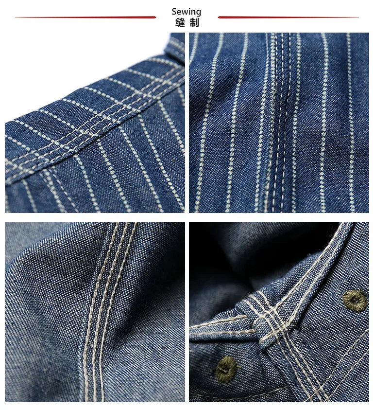 Non Stock Wabash Dot Striped Shirt Vintage Style Button Down Workshirt For Men - Ellianto fashion Men's