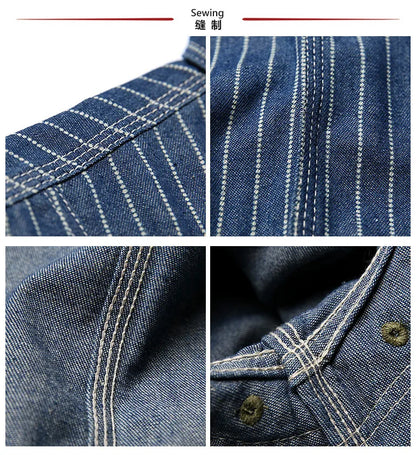 Non Stock Wabash Dot Striped Shirt Vintage Style Button Down Workshirt For Men - Ellianto fashion Men's