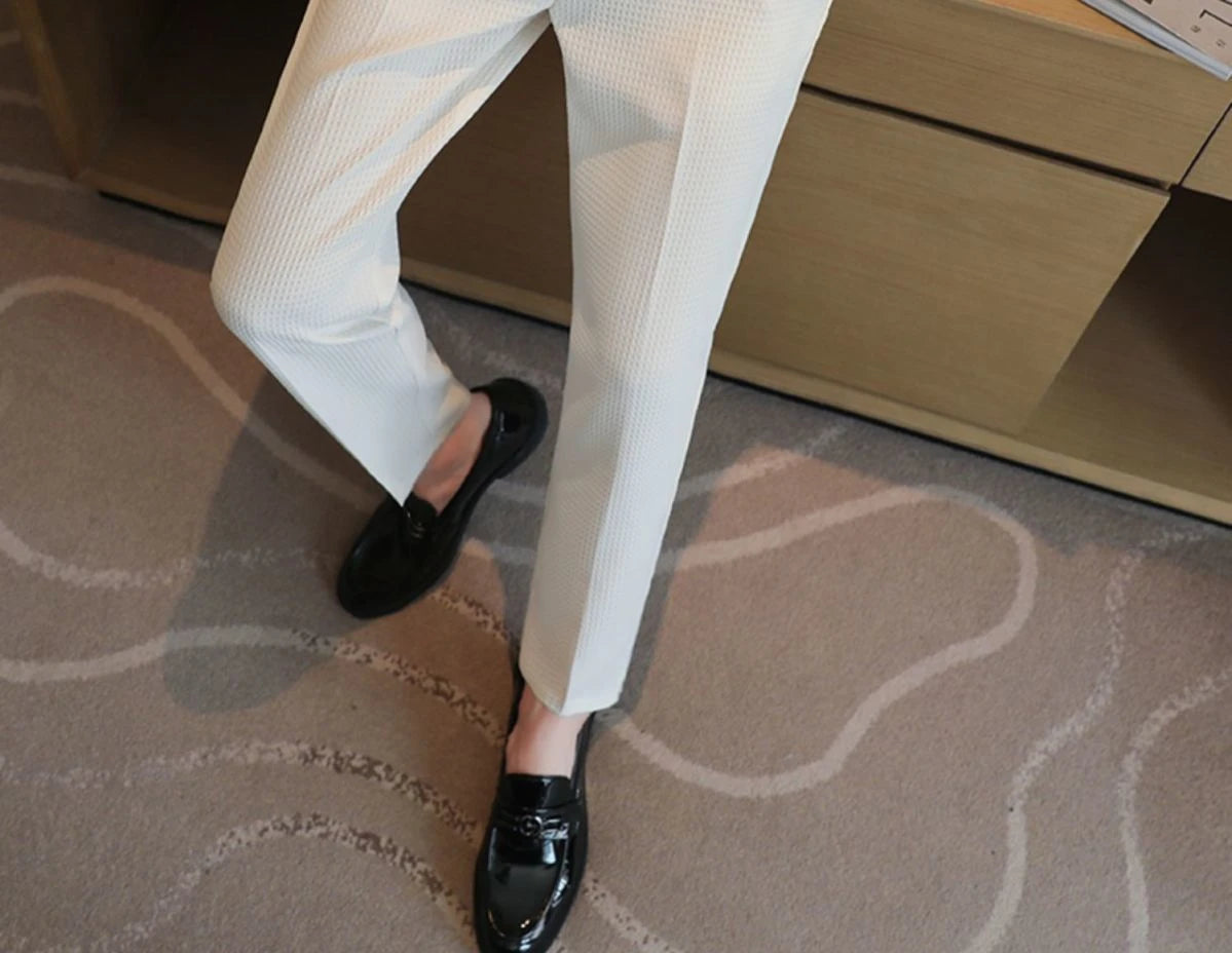 Trousers For Men Social Tailoring Slim Fit Khaki Business Waffle Tressed Work Wear Man Suits Pants Luxury Luxury Spring Clothes - Ellianto fashion Men's