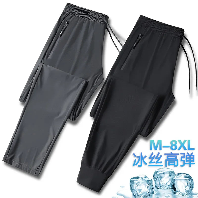 Korean Ice Silk Pants Men's Summer Thin Casual Pants Men's Quick Dry Summer Men's Straight Leg Loose Leg Tracksuit Pants M-8XL - Ellianto fashion Men's