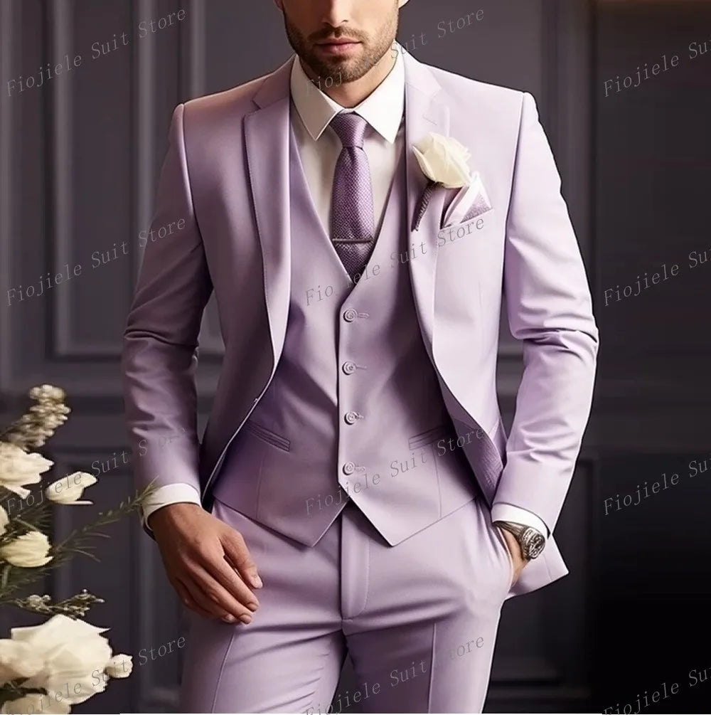 New Beige Business Suit Men Tuxedos Groom Groomsman Prom Wedding Party Formal 3 Piece Set Jacket Vest Pants - Ellianto fashion Men's