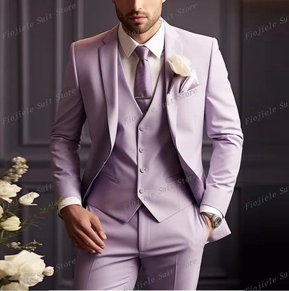 New Beige Business Suit Men Tuxedos Groom Groomsman Prom Wedding Party Formal 3 Piece Set Jacket Vest Pants - Ellianto fashion Men's