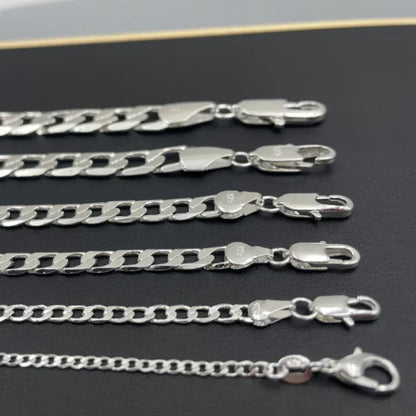 Men's 925 Sterling Silver Necklace 2/4/6/8/10/12MM 40-75cm Face Chain Necklace Lobster Clasp Men Women Engagement Jewelry Gifts - Ellianto fashion Men's