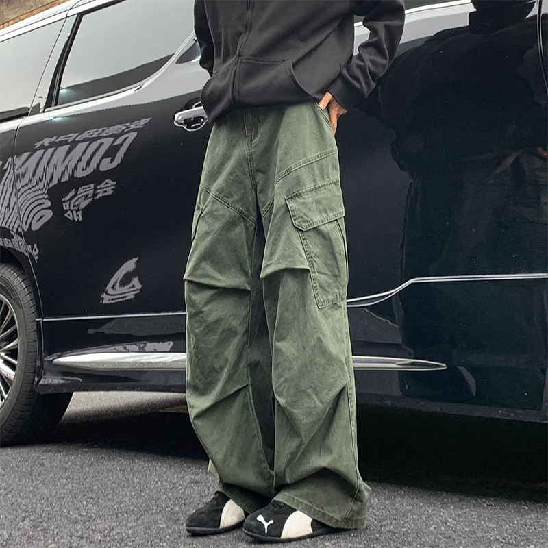 Men’s Spring Cargo Pants – Loose Straight Wide-Leg Trousers with Big Pockets for Japanese Y2K, Harajuku, and Hip-Hop Streetwear Style