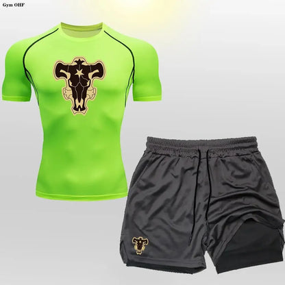 New Gym Shorts Men Double-Deck Workout 2 In 1 Quick Dry Compression T Shirt Suit Outdoors Running Tracksuit Jogging