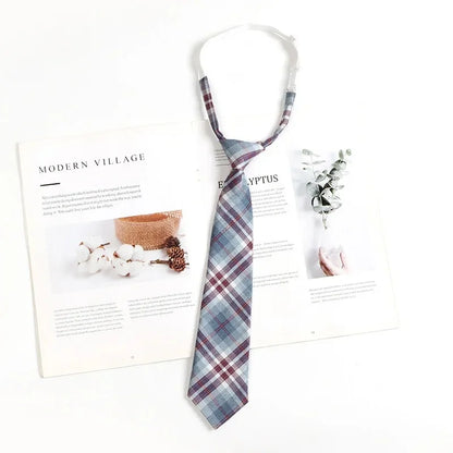 Vintage Brown Plaid Necktie Women's Lazy Person's Japanese Style Preppy Small Tie Bow Tie Handmade Men's Tie