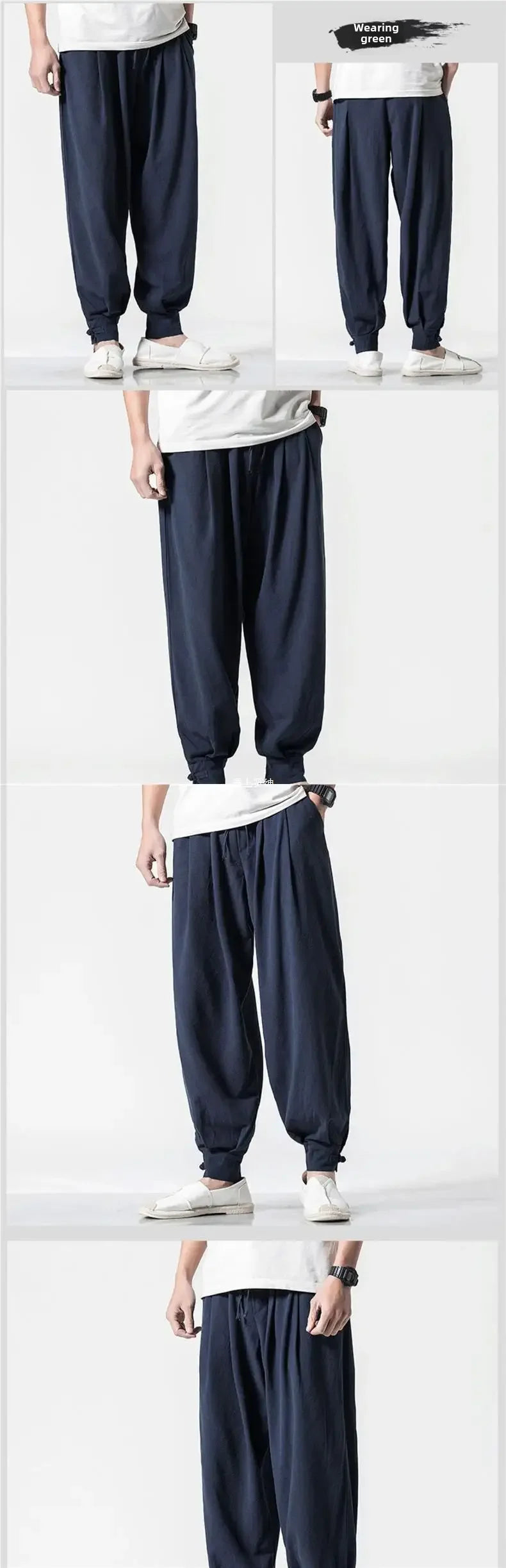 Loose-fit Cotton Linen Men's Women's Monk Pants No Tying Required Casual Spring Summer Long Pants For Zen Meditation - Ellianto fashion Men's