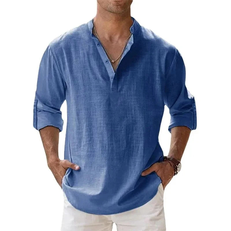 Lightweight Streetwear Henley – Breathable Cotton-Linen Comfort and Effortless Style for the Modern Man
