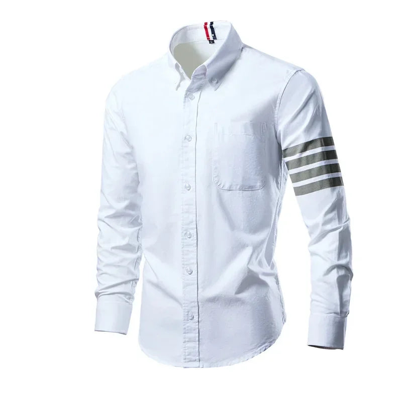 2025 Trend Mens Shirts Casual Soft Thin Cotton Slim Luxury Long Sleeve Striped Solid Shirt Male Streetwear - Ellianto fashion Men's