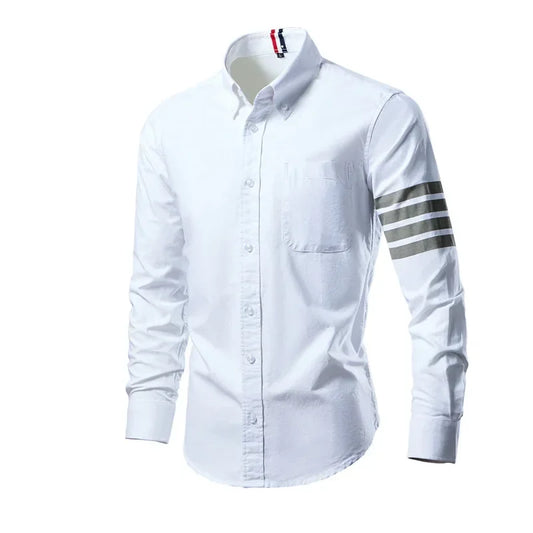 2025 Trend Mens Shirts Casual Soft Thin Cotton Slim Luxury Long Sleeve Striped Solid Shirt Male Streetwear - Ellianto fashion Men's