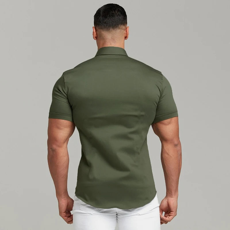 Summer Fashion Super Slim Fit Short Sleeve Shirts Men Classic Casual Dress Shirt Male Hipster Relaxed Luxe Formal Shirt - Ellianto fashion Men's